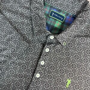 William Murray Golf Shirt Polo  Geometric Print Gray Black Polyester MSRP $88